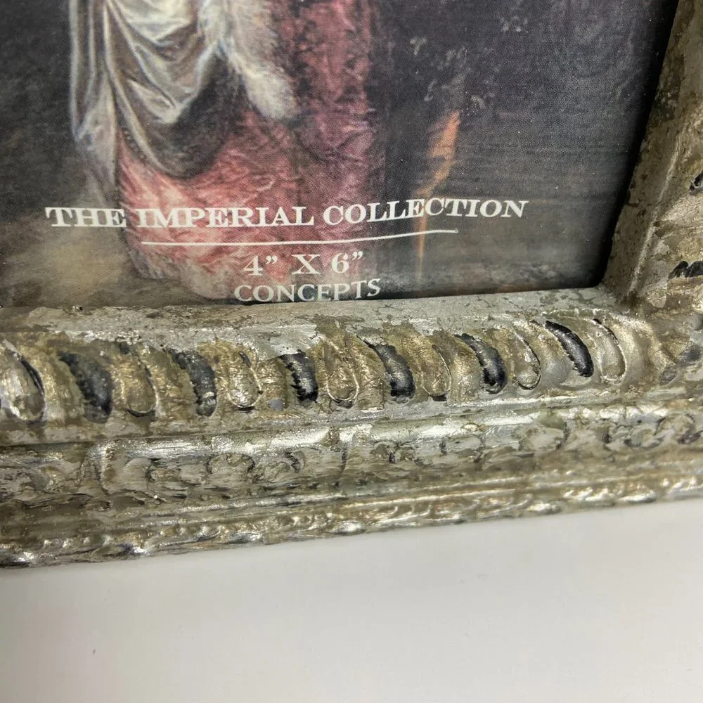 Vintage Heavy Picture Frame Silver Patina Glass